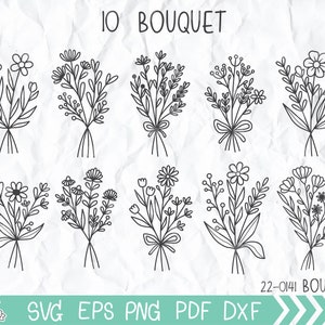 Floral Bundle svg, hand draw Bouquet svg bundle, flowers svg hand drawn, minimalist bouquet svg, wildflowers botanical svg, field plants svg