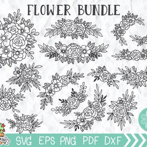 Blume SVG, Floral Svg, Floral Svg Bundle, Blumen Svg-Schnittdateien, Hochzeit, Grenze, Bundle, Blumenecke, SVG-Dateien für Cricut und Silhouette