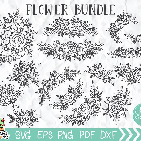 Flower SVG, Floral Svg, Floral Svg Bundle, Flower Svg Cut Files, Wedding, Border, Bundle, Flower Corner, Svg Files For Cricut And Silhouette