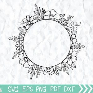 Floral Frame SVG, Floral Frame gesneden bestand, ronde bloemenframe, bloemenrand, bloemmonogram frame, bruiloft teken, ronde vorm frame