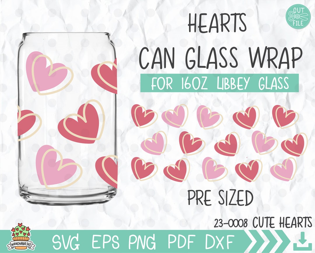 Hearts Pattern Libbey Glass Svg, Valentine Svg for Libbey 16oz Can ...
