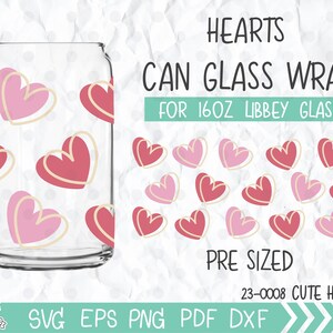 Hearts Pattern Libbey Glass svg, Valentine svg For Libbey 16oz Can Glass, Glassware svg, full wrap for 16oz Libbey glass, gift for her