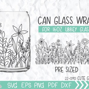 Nadruk z dzikimi kwiatami Libbey 16oz can glass svg, kwiatowy wzór can glass svg, kwiatowy rysunek can glass svg, pliki Svg, Png, DXF dla Cricut