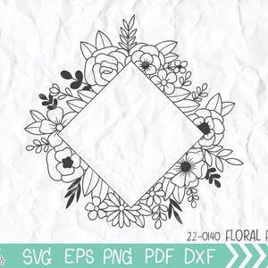 Floral Frame SVG, Floral Frame gesneden bestand, rechthoek bloemframe, vierkant frame, bloemmonogram frame, bruiloft teken, bloemen bruiloft sjabloon