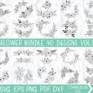 花の SVG バンドル、花の SVG、花の SVG、花の SVG カット ファイル、結婚式、ボーダー、バンドル、花のコーナー、Cricut および Silhouette 用の SVG ファイル