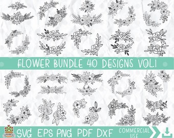 Flower SVG Bundle: Floral Cut Files, Wedding Border (Digital Download)