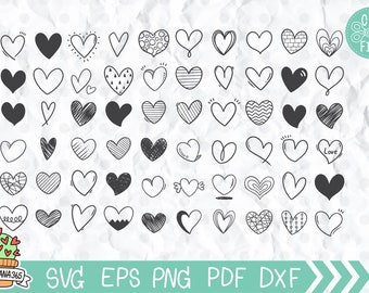 60 Doodle Heart svg, Sketch Heart svg, hand drawn heart svg, Heart Bundle svg, Valentines Day svg, Cricut svg, Silhouette svg