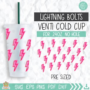 lightning bolts 24oz Venti Cold Cup no hole No Gap Star Full Wrap Cutting File Preppy Funky Svg Vintage Svg Retro Svg Glassware gift for her