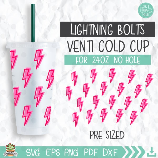 lightning bolts 24oz Venti Cold Cup no hole No Gap Star Full Wrap Cutting File Preppy Funky Svg Vintage Svg Retro Svg Glassware gift for her