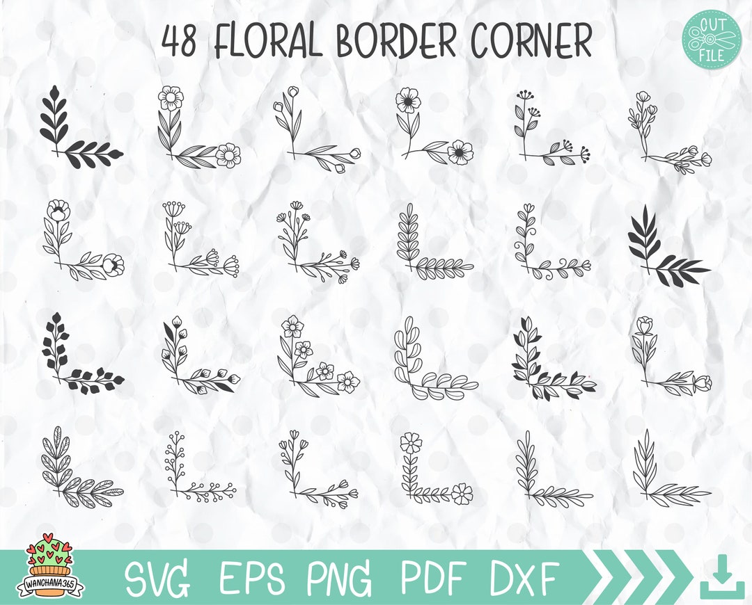 Floral Corner SVG Bundle: Flower Border & Divider Cut Files (digital ...