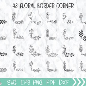 Paquete de svg de esquina de flores, svg de esquina, borde de flores SVG, divisor floral svg, esquina floral decorativa SVG, corona svg, archivo de corte svg de flores