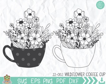 Wildflower Coffee Cup SVG: Floral Mug Shirt Design (Digital Download)