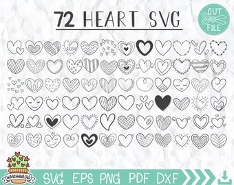 72 Doodle Heart SVG Bundle: Sketch Style, Valentines Day (Digital Download)