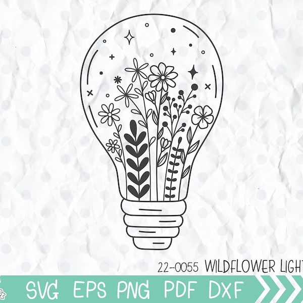 Wildflower light bulb Svg, Light bulb Svg, Wildflower lightbulb Svg Cut file, Wild flower Svg Cut file for Cricut And Silhouette