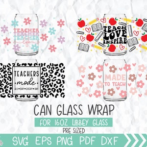 Teacher Glass Can Svg Bundle 16 Oz Libbey Can Svg Retro Teacher Can Svg ...