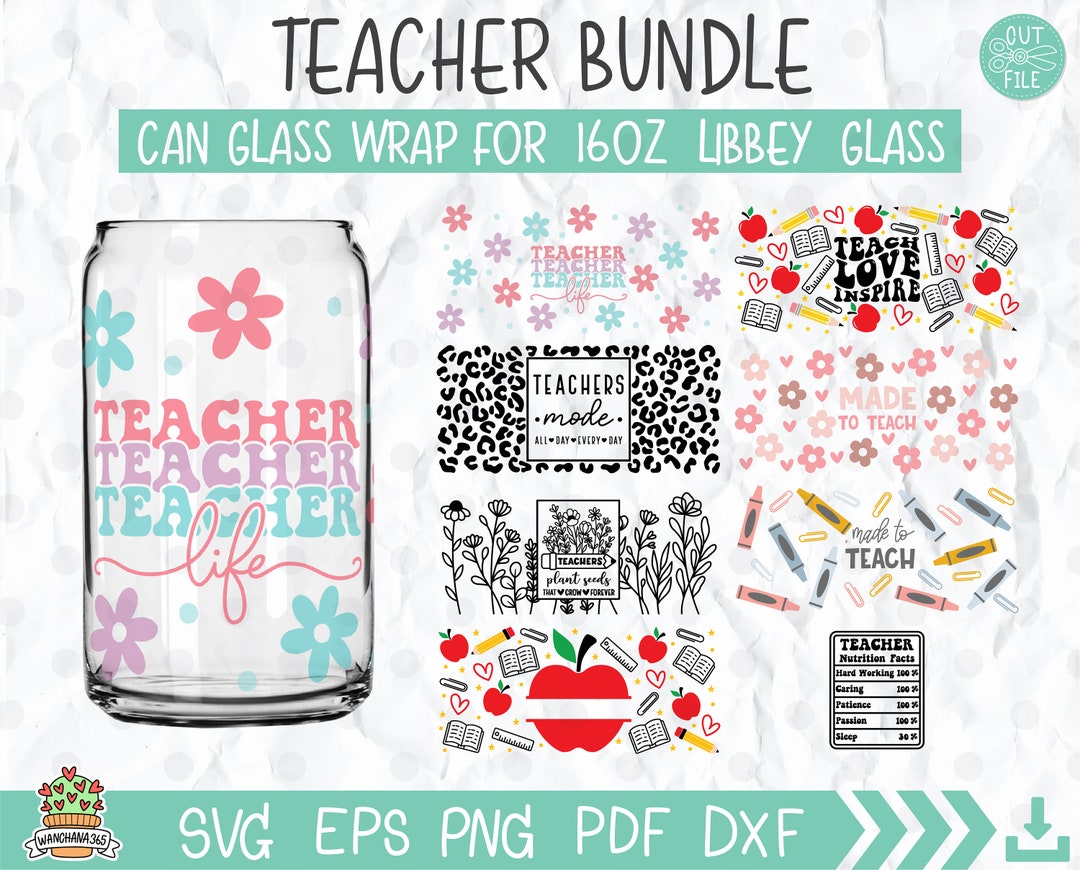 Teacher Glass Can Svg Bundle 16 Oz Libbey Can Svg Retro Teacher Can Svg ...