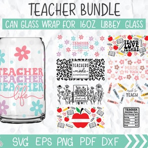leraar glas kan svg bundel 16 oz libbey kan svg retro leraar kan svg, leraar waardering floral wrap svg cadeau voor leraar cup svg png