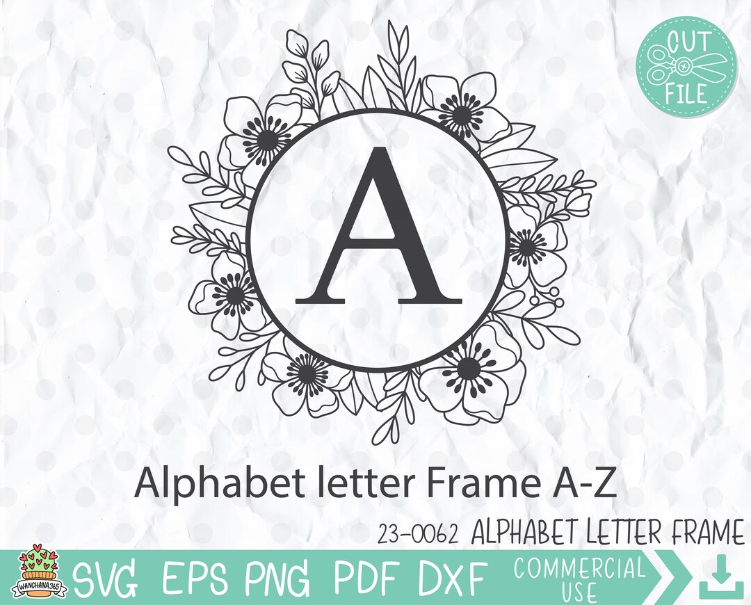 Floral Letter AZ Frame Svg, Wedding Sign, Floral Frame Cut File