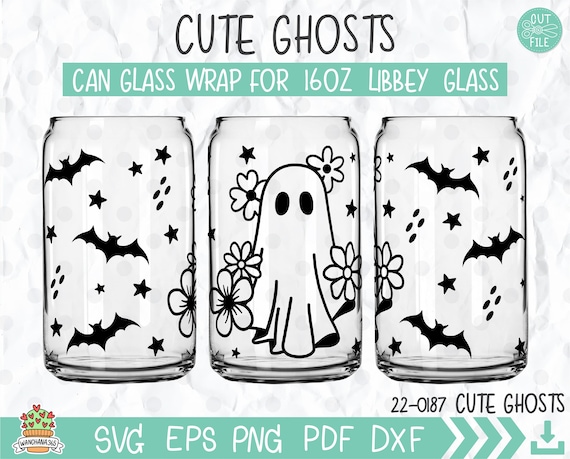 Ghost Flower Libbey Can Glass SVG: Halloween Cricut Files (16oz)