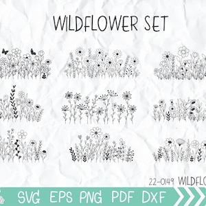 Wildblumen svg, Wildblumen Wiese Grenze svg, Blumen und Blatt Clipart, Blume-Svg-Dateien für Cricut und Silhouette, Blume svg geschnitten Dateien.
