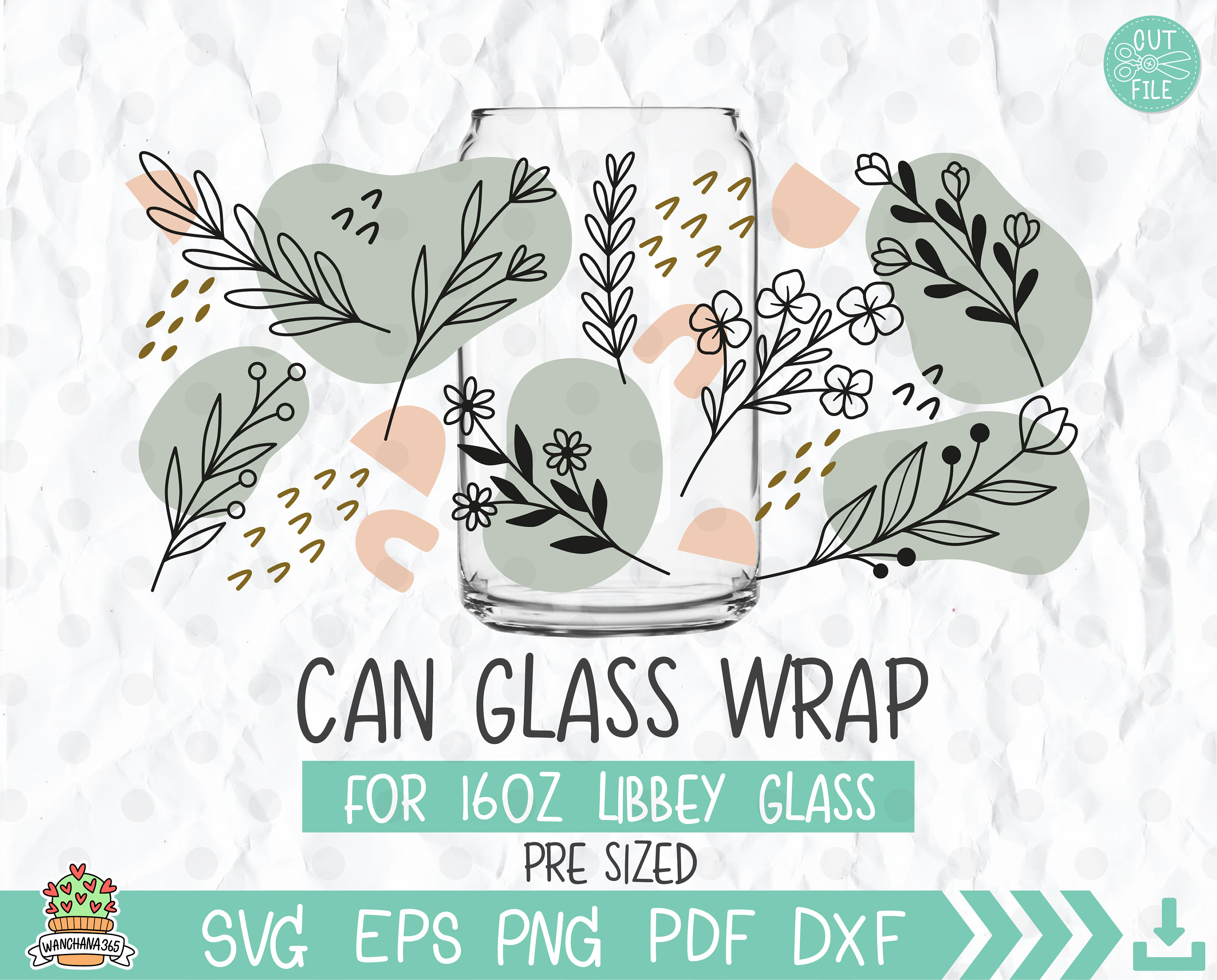 Boho Wildflower Libbey Glass Can Wrap: 16oz Floral Design (digital ...