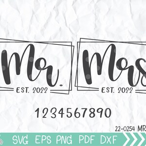Sr. y Sra. est svg, Novia y Novio svg, Esposo Esposa svg, Camiseta Matrimonio Svg, Boda con letras a mano svg, Camisa de luna de miel svg Cortar Archivo