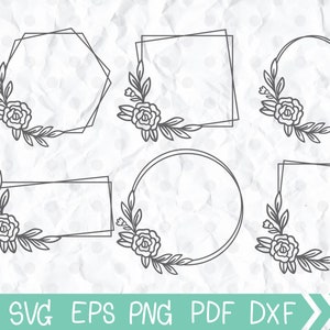 CADRES FLORAUX svg, Cadre Hexagonal SVG, Fichier de coupe de cadre floral, Cadre monogramme, Modèle de mariage floral