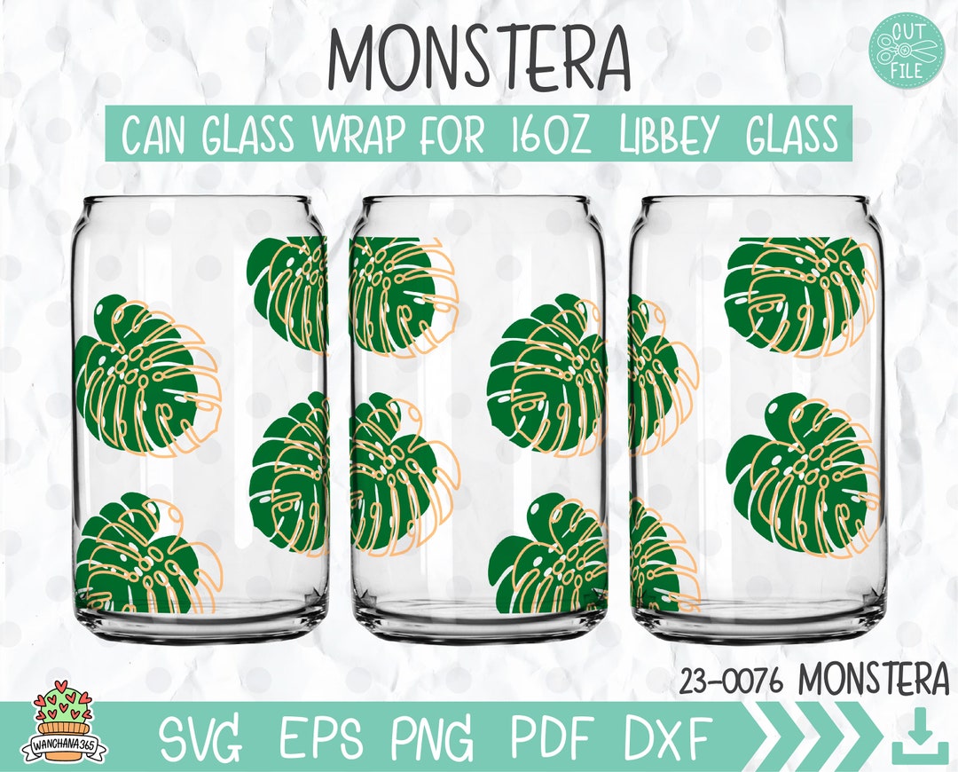 Monstera Leaf Libbey Can Glass Svg, Boho Monstera Full Wrap for 16oz ...