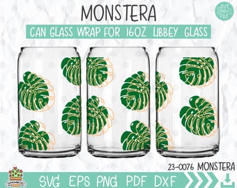 Beer Can Glass Svg Monstera Leaf Svg Files for Cricut Botanical Libbey ...