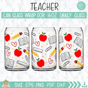 Lehrer Anerkennung Libbey Dose Glasverpackung 16 Unzen svg, Äpfel Bleistift Schule Kaffee Libbey 16 Unzen volle Wrap Vorlage svg, Geschenk für Lehrer