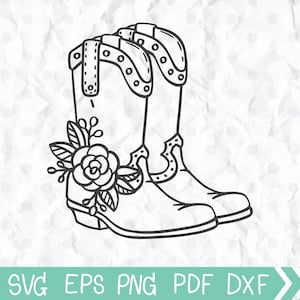 Cowboy Boots SVG, Cowboy Boots With Flowers SVG, Boots Decorated With ...