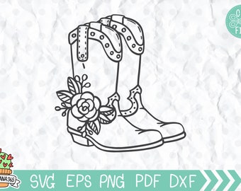 Bottes de cowboy SVG, Bottes de cowboy avec fleurs SVG, Bottes décorées de fleurs, Cowboy Boot floral, fichiers Svg pour cricut et silhouette