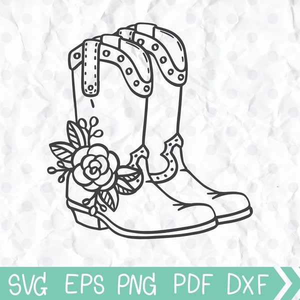 Cowboy boots SVG, Cowboy boots with Flowers SVG, Boots decorated with flowers, Cowboy Boot floral, Svg files for cricut and silhouette