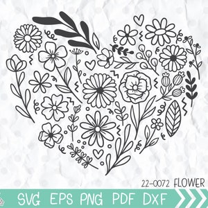 Diseño SVG de corazón de flores, diseño de flor de corazón, SVG de corazón floral, SVG de corazón para Cricut, flor, archivo de corte SVG de corona de corazón para Cricut