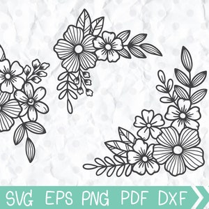 Flor SVG, Svg floral, paquete Svg floral, archivos de corte Svg de flores, boda, borde, paquete, esquina de flores, archivos Svg para Cricut y silueta