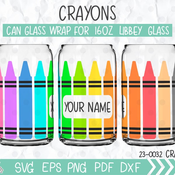 Crayons Name Gap Libbey Glass Can Wrap, Teacher Kindergarten svg Wrap, Teacher Name Gap Can Wrap svg, gift for Teacher