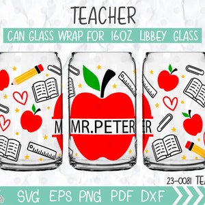 Teacher Monogram glass wrap svg, School Coffee Libbey 16oz full wrap template svg, Teacher appreciation svg, gift for teacher