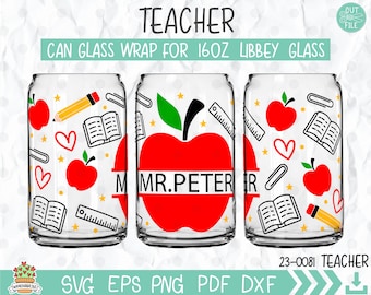 Teacher Monogram glass wrap svg, School Coffee Libbey 16oz full wrap template svg, Teacher appreciation svg, gift for teacher