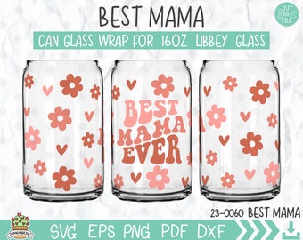 La mejor mamá del mundo, Libbey, lata de vidrio de 16 oz, Daisy Full Wrap SVG, Groovy Mom, lata de vidrio SVG, Funny Mom Svg Día de la Madre 16 oz Libbey, regalo para mamá