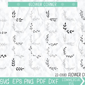Handgetekende bloemhoeken, botanische hoek, natuurlijke bladhoek SVG, bruiloft decor clipart, hoek gesneden bestanden voor cricut en silhouet.