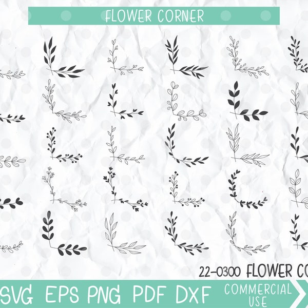 Hand drawn flower corners, Botanical Corner, Natural Leaf Corner svg, Wedding Decor Clipart, corner cut files for cricut and silhouette.