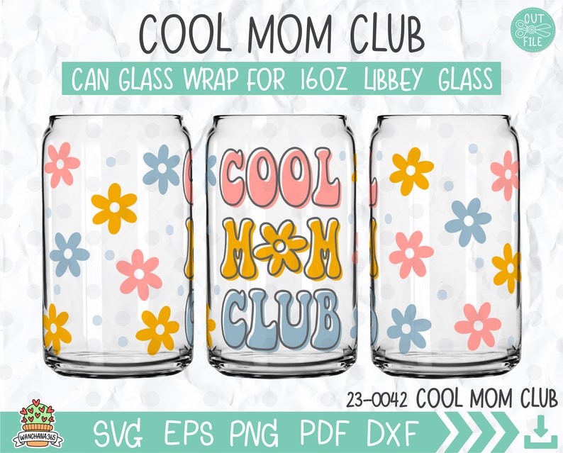 Cool Mom Club Libbey Glass puede envolver 16 oz, vida de mamá, regalo de mamá nueva, regalo de Navidad para mamá, equipo de mamá, mamá, anuncio de embarazo imagen 1