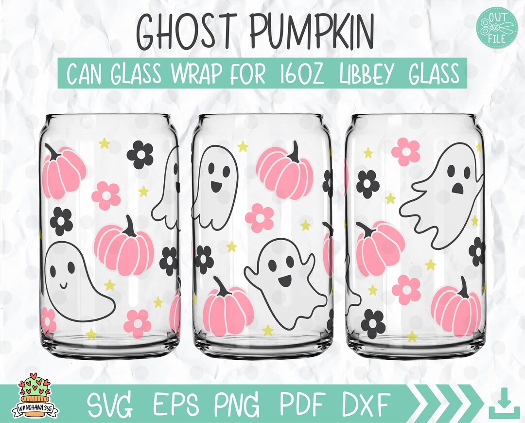 Retro Daisy Cute Ghost Pumpkin Svg Libbey Can Glass 16oz Full Wrap ...