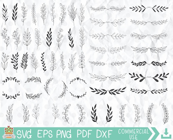 Hand Drawn Leaf SVG Bundle: Botanical Wedding Clipart (Digital Download)