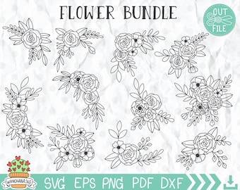 May include: A set of ten black and white floral corner designs. The designs feature various arrangements of flowers and leaves, perfect for adding a touch of elegance to your projects.