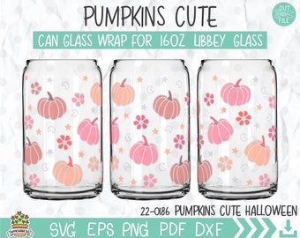 Pastel Pumpkins Halloween Libbey Glass Can Wrap SVG (Digital Download)