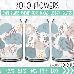 Boho Stil Linie Blumen Libbey Kaffeeglas kann 16 Unzen, Boho floral Sublimation Kaffeeglas kann, nahtlose Linie Blumen Boho Stil Linie Kunst