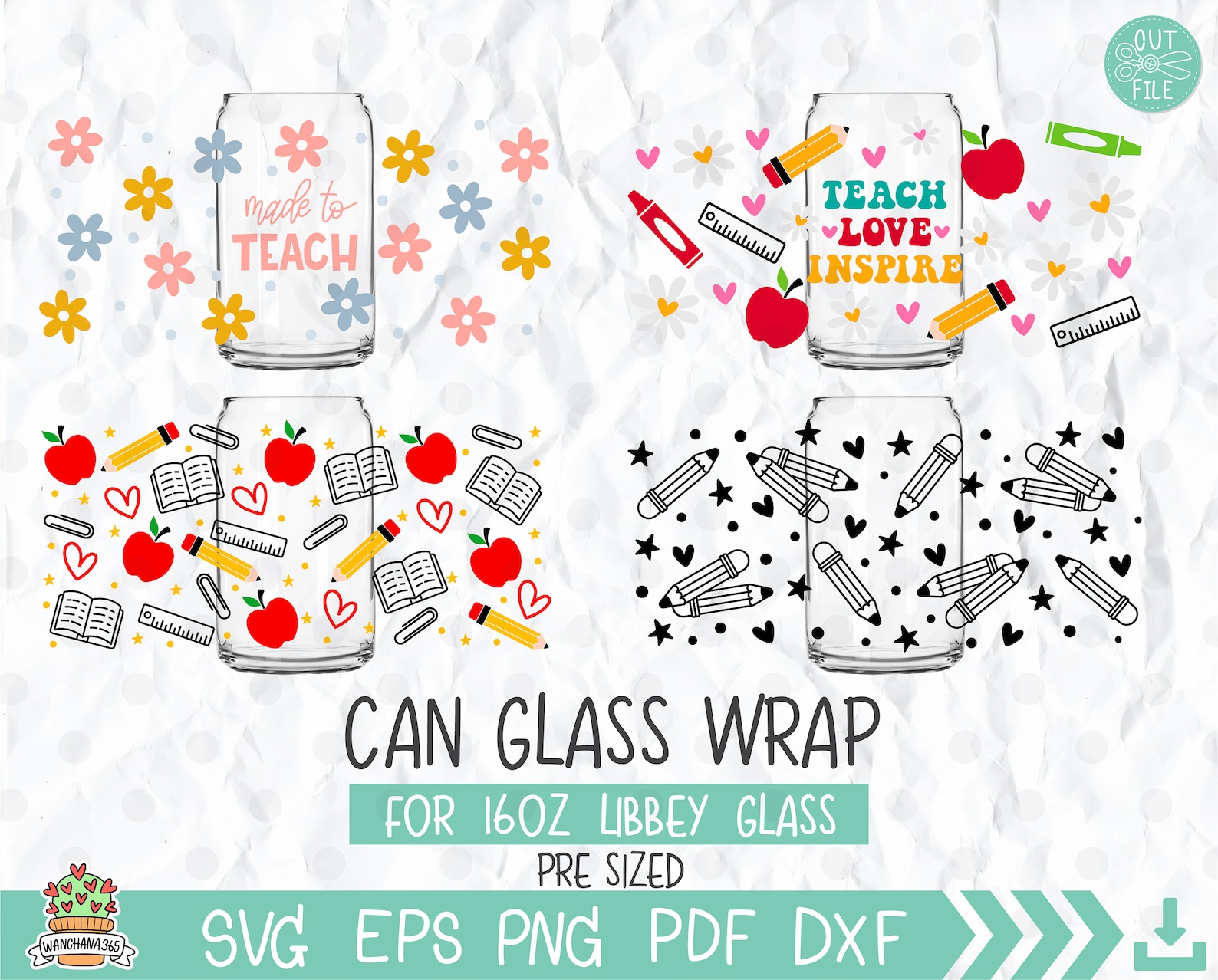 Teacher Appreciation 16oz Libbey Glass Can Wrap SVG Bundle (digital ...
