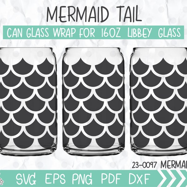 Mermaid Pattern 16oz Libbey Glass Can Wrap svg, mermaid tail, scallop pattern, Mermaid 16oz Libbey Glass Wrap Template, gift for mom