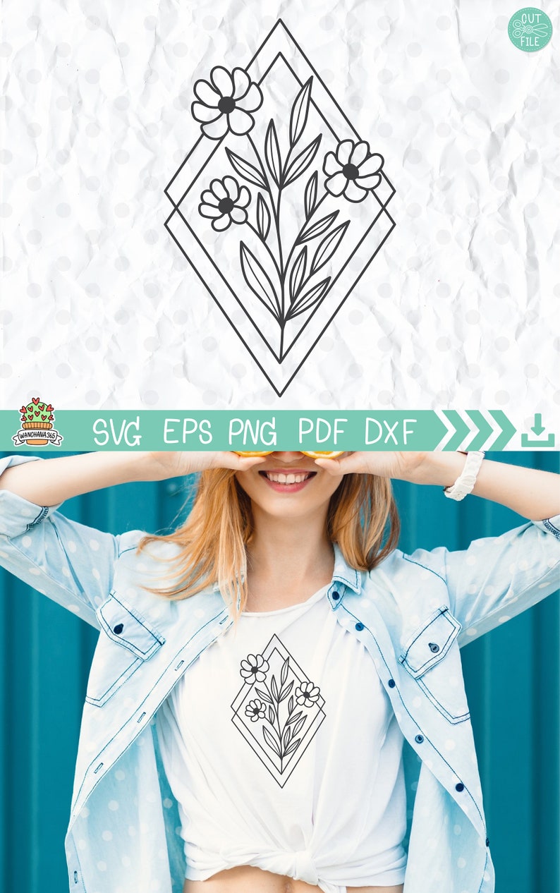 Flowers And Leaf, Flower bouquet svg, Bouquet svg, Botanical Clipart, Wild flowers svg, Flower Diamond bouquet svg, png, eps, dxf, Cricut image 8